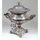 A 19th Century plated two handled samovar of William IV design, 17.75ins high