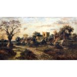 In the manner of Daniel Sherrin (1868-1940) - Oil painting - Country hamlet landscape, canvas