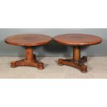 A pair of mahogany circular coffee tables of early Victorian design, the tops with moulded edges, on