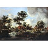 19th Century English School - Oil painting - Rural river landscape with watermill, prepared panel