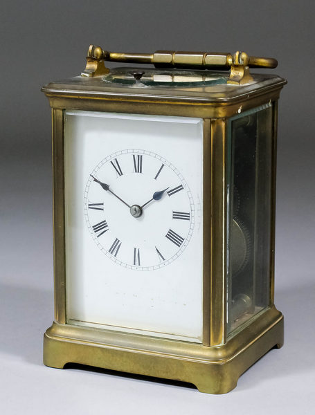 An early 20th Century French carriage clock by R. & Co, Paris, the white enamelled dial with Roman