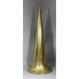 A large brass "Witches Hat" pattern phonograph horn, 43ins overall