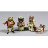 Four Austrian cold painted bronze "Beatrix Potter" figures - "Jeremy Fisher" 1.375ins high, "Hunca