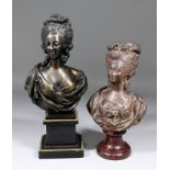 Late 19th/early 20th Century Continental School - Brown patinated bronze bust of Marie Antoinette,