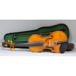 An early 20th Century German full size violin with figured two piece back (back measurement