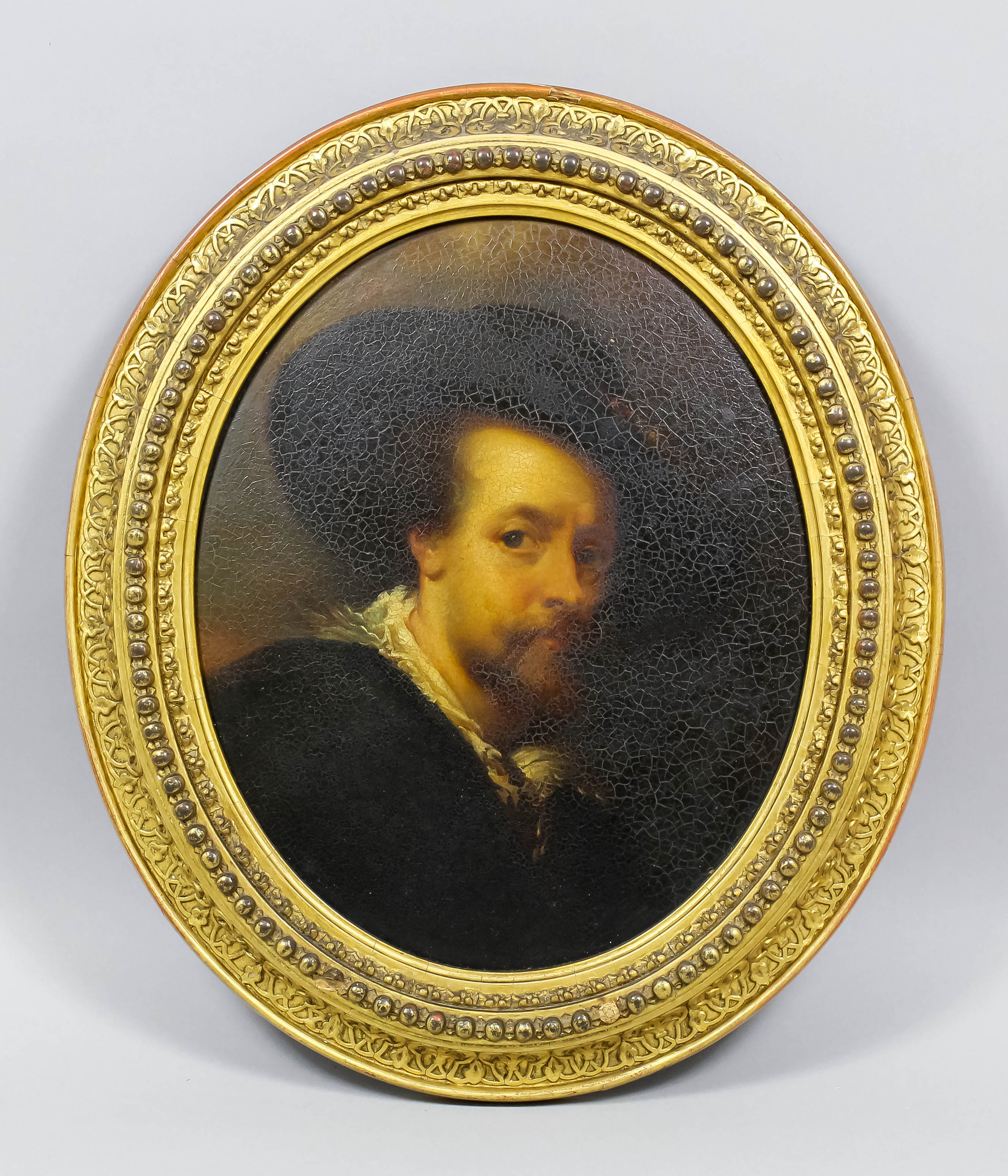 19th Century School - Oil painting - Shoulder length portrait of a man in 17th Century dress with