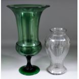 A 19th Century green glass vase of "Campana" form, 13.75ins diameter x 23.25ins high, and a 19th