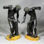 Early 19th Century French School - Pair of dark brown patinated bronze figures of standing nude male