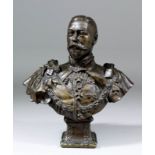 Sidney March (1875-1968) - Brown patinated bronze bust - George V, 10ins high, cast by Elkington &