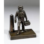 20th Century English School - Brown patinated bronze figure of a "Shoe Shine Boy", on rectangular