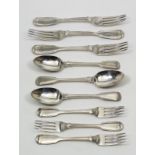 A Victorian silver fiddle and thread pattern table service, comprising - six table forks, six