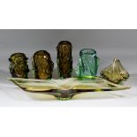 A 20th Century Italian green and brown tinted Art Glass bowl of shaped outline, 27ins x 6ins x