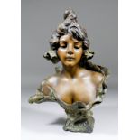 E. Villanis (1858-1914) - Bronze patinated spelter bust - "Coquelicot", 16.25ins high, signed