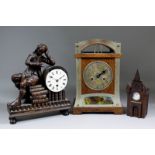 An early 19th Century carved limewood clock case modelled as a seated scholar astride a stack of