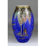 A Carltonware pottery vase painted and gilded with "Forest Tree" pattern (No. 3244), 12.25ins