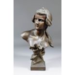 A 19th Century School - Bronzed spelter bust - Young woman with dagger secreted to clothing, 16ins
