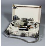 A Fuji "Cherry" portable tape recorder in grey and cream plastic casing, 9.5ins wide x 5.5ins deep x