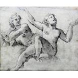 18th Century French School - Black chalk drawing heightened in white with study of two nude women,