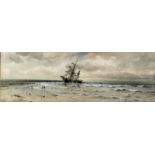 Late 19th/early 20th Century School - Watercolour heightened in white - "Stranded" - Beached