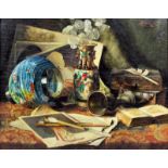 Caroline Therese Friedrich (1828-1914) - Oil painting - Still life - Chinese vase, lantern, chalice,