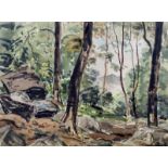 William Warden (1908-1982) - Watercolour - "Wood in Wales", 11ins x 14.5ins, signed, in painted wood