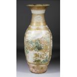 A Japanese "Satsuma" pottery vase with inverted rim, painted in gilt with figures in landscapes