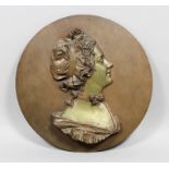 Otto Thiele (1870-1955) - Bronze circular plaque with head and shoulders bust of a young woman in