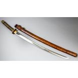 A Japanese Shin Gunto Katana, the 25ins polished blade with Mount Fuji hamon, the shortened