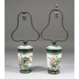 A pair of Samson "Famille Verte" beakers and covers enamelled in the Chinese manner with birds