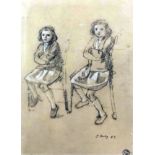 Jehan Daly (1918-2001) - Black crayon on buff paper heightened in white - "Kempson Road Children",