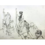 Jehan Daly (1918-2001) - Pencil drawing - "The Art Class at St. Martins" - study of artists