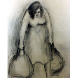 Mary Hammond (born 1928 - Australia) - Two charcoal drawings - Single figures shopping, each 20ins x