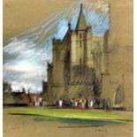 Jehan Daly (1918-2001) - Pastel on buff paper - Hereford Cathedral, 11ins x 11ins, signed (