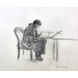 Jehan Daly (1918-2001) - Charcoal drawing - "Glyniss reading" 11.5ins x 14ins, signed in full, in