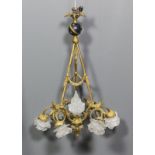 A late 19th/early 20th Century Contintental gilt metal six light pendant electrolier with later