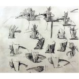 Jehan Daly (1918-2001) - Black crayon - Sheet of studies of hyacinths with a mandolin, 13.5ins x