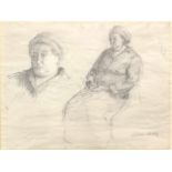 Jehan Daly (1918-2001) - Pencil drawing - Studies of an elderly seated woman wearing a head scarf,