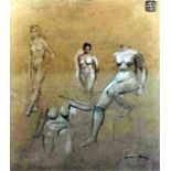 Jehan Daly (1918-2001) - Pencil on buff paper heightened in white - Studies of Female nudes, 10.