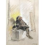Jehan Daly (1918-2001) - Coloured pastel on grey paper - "The Waiting Room", 8.5ins x 6ins,