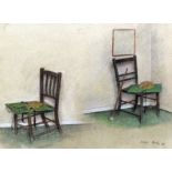 Jehan Daly (1918-2001) - Pastel on buff paper - Study of two chairs and other items, 8ins x 11ins,