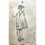 Jehan Daly (1918-2001) - Black crayon on buff paper - "Janet" - portrait of a young girl, 7.5ins x