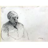 Jehan Daly (1918-2001) - Pencil drawing - Half length portrait of a seated elderly woman wearing a