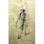 Jehan Daly (1918-2001) - Black crayon on buff paper heightened in white - Full length portrait of