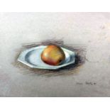 Jehan Daly (1918-2001) - Pastel on grey paper - Apple on a plate, 9ins x 12ins, signed (unframed)