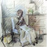 Jehan Daly (1918-2001) - Coloured pastel on buff paper - Full length portrait of a seated woman