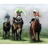 Brian Lewis (20th Century) - Pastel - Horseracing scene, 19.75ins x 23.5ins, signed, in gilt moulded