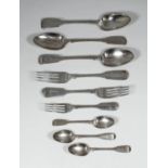 A Victorian silver fiddle pattern part table service, comprising - two tablespoons, four dessert