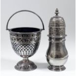 A George I silver sugar castor, the pierced domed cover with turned finial, moulded girdle to