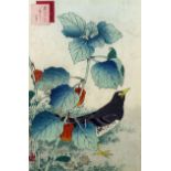 Nakayama Sugakudo (Japanese School) - Three woodblock prints depicting various birds and flowers,