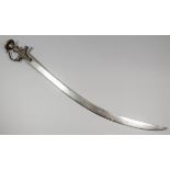 A 19th Century Indian Tulwar, the curved 30ins blade bearing a visible Damascus pattern and makers